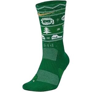 Nike Elite Green Crew Polyester Cushion Holiday Basketball Socks SZ - W4-6 /Y3-5